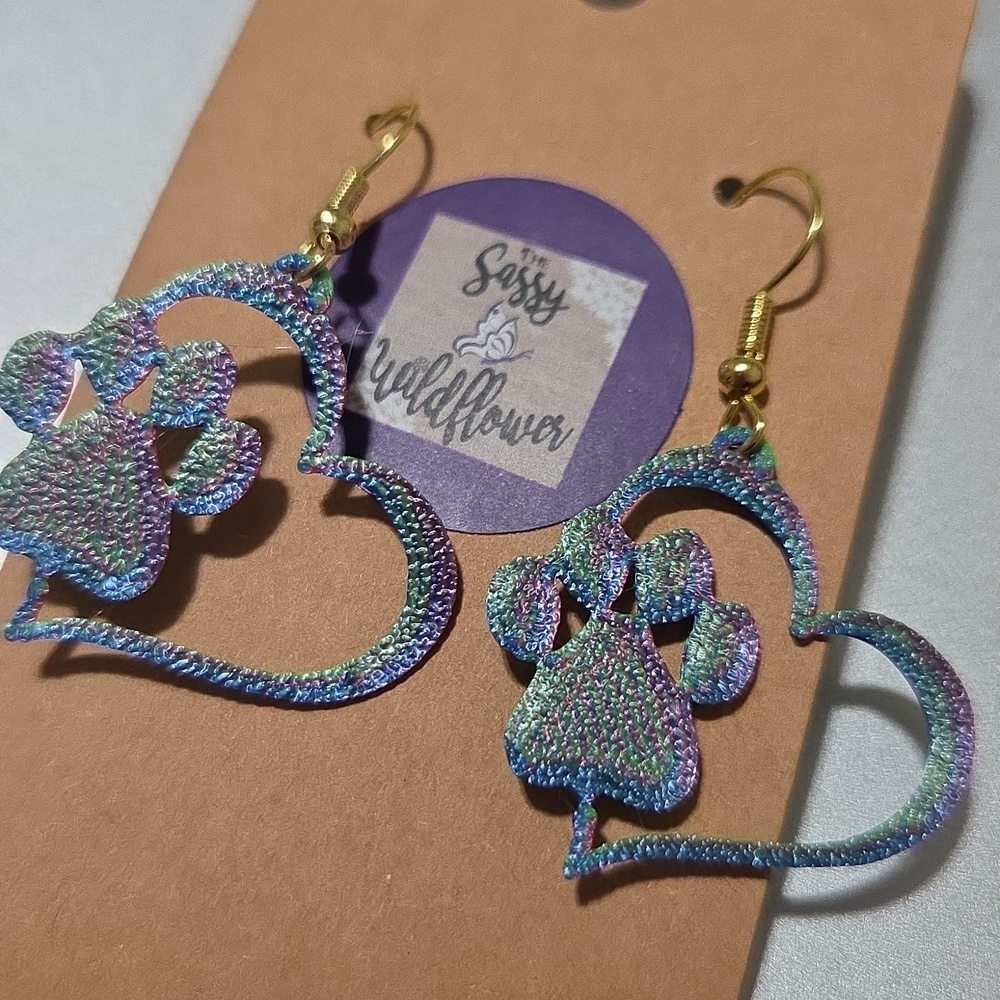 Paw print 3-D printed light-weight Earrings